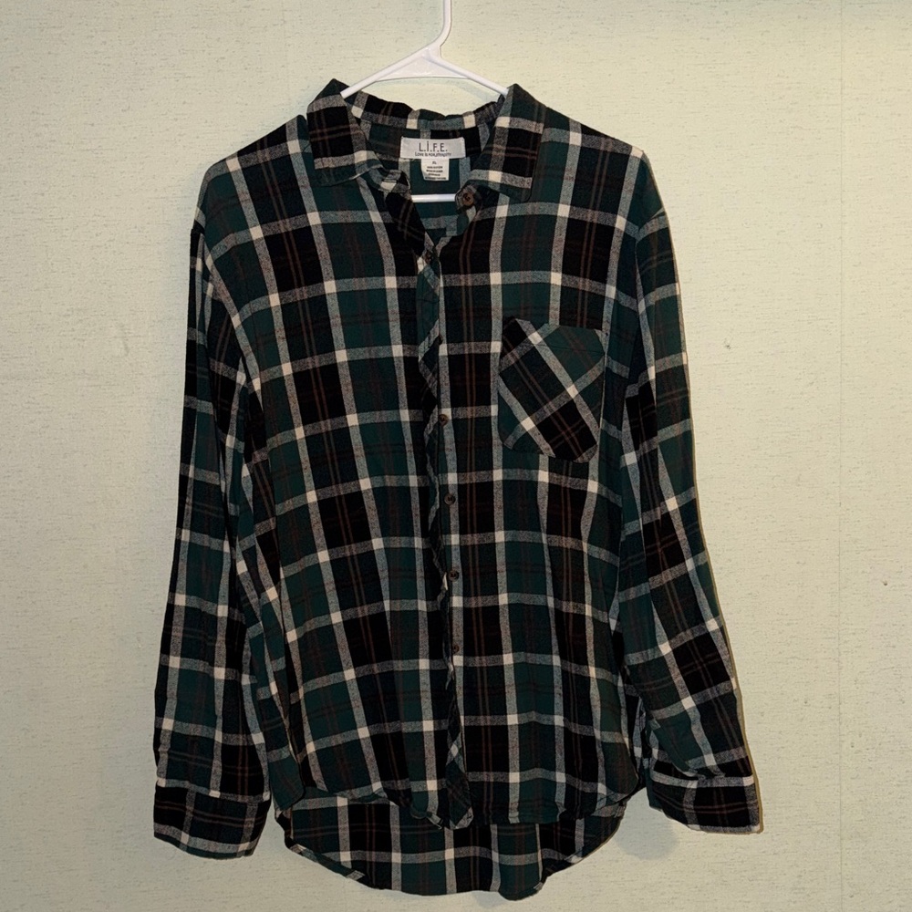 LIFE After Denim Green Plaid Button-Down Shirt
